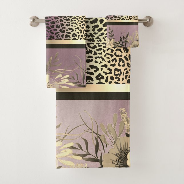 Chic Lavender Gold Safari Floral Bath Towel Set (Insitu)