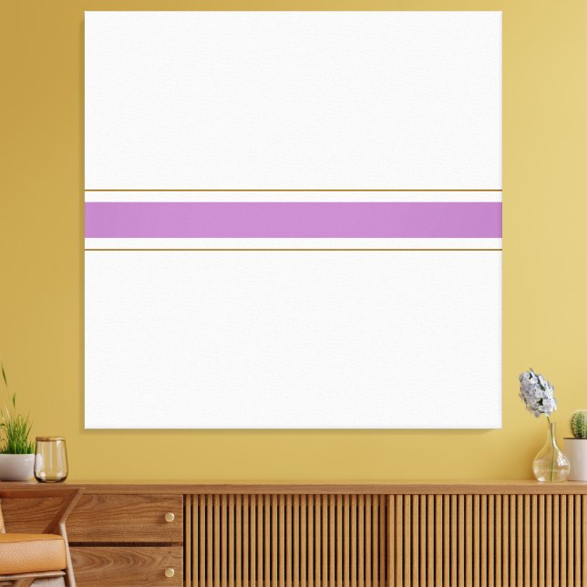 Chic Lavender Golden Brown Racing Stripes On White Canvas Print (Insitu(LivingRoom))
