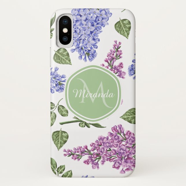 Chic Lavender Lilac Floral Pastel Green Monogram Case-Mate iPhone Case (Back)