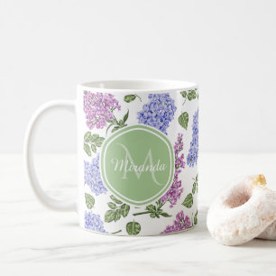 Chic Lavender Lilac Floral Pastel Green Monogram Coffee Mug