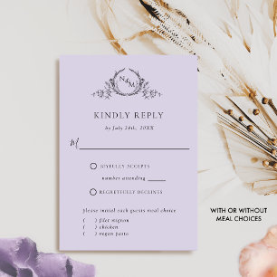 Chic Lavender Monogram With/ Without Meals RSVP