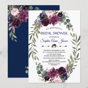 Chic Lavender Navy Blue Floral Bloom Bridal Shower Invitation