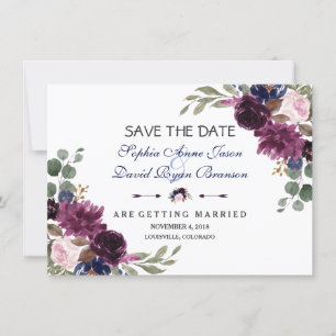 Chic Lavender Navy Blue Floral Bloom Save The Date