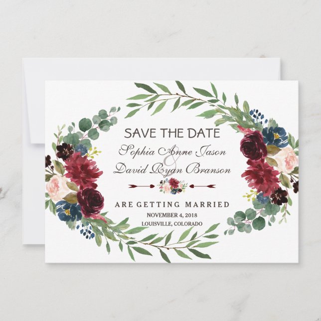 Chic Lavender Navy Blue Floral Bloom Save The Date (Front)