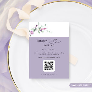 Chic Lavender Pastel Floral  RSVP Online, QR Code  Enclosure Card