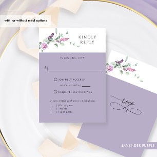 Chic Lavender Pastel Floral With or Without Meals  RSVP Card