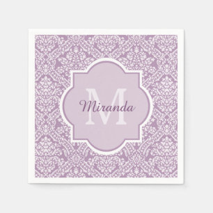 Chic Lavender Purple Damask Monogram With Name Napkin