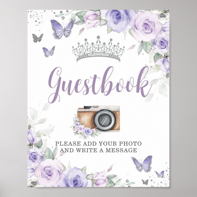 Chic Lavender Purple Floral Quinceañera Guestbook  (Front)