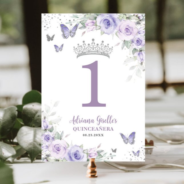 Chic Lavender Purple Floral Quinceañera Sweet 16 Table Number (Creator Uploaded)