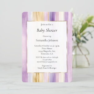 Chic Lavender Purple Gold Stripes Baby Shower Invitation