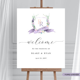 Chic Lavender Purple Monogram Wedding Welcome Sign