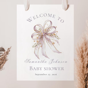 Chic Lavender Ribbon bow baby shower Welcome sign 