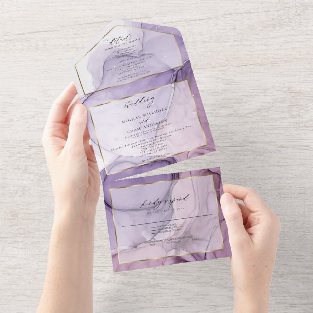 Chic Lavender Rose Abstract Ink  All In One Invitation (Tearaway)