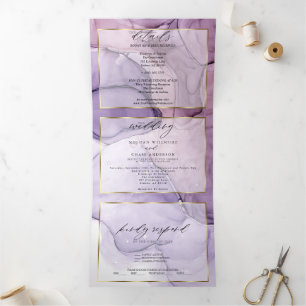 Chic Lavender Rose Abstract Ink Tri-Fold Invitatio