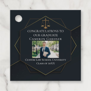 Chic Law School Photo Black Gold Graduation Party Favour Tags