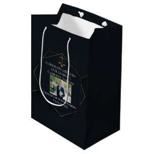 Chic Law School Photo Black Gold Graduation Party Medium Gift Bag