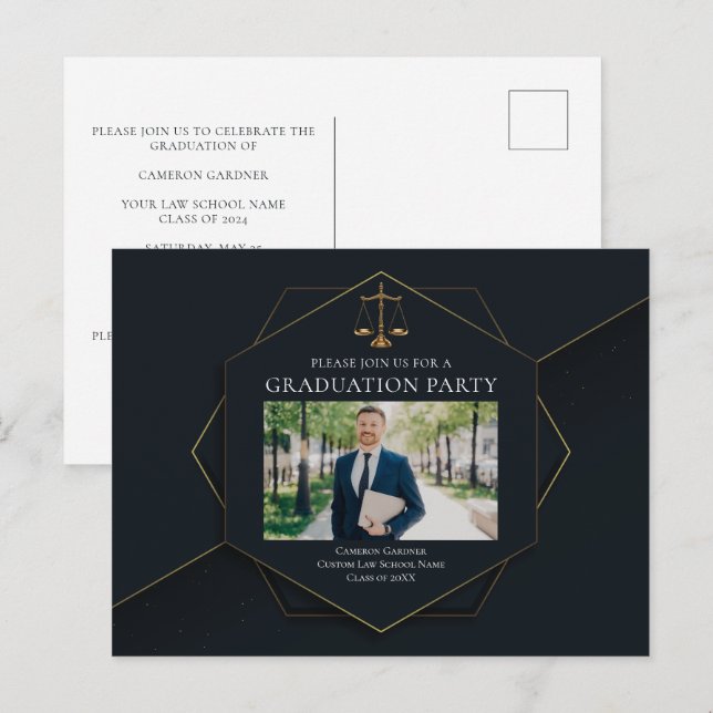 Chic Law School Photo Graduation Party Invitation Postcard (Front/Back)