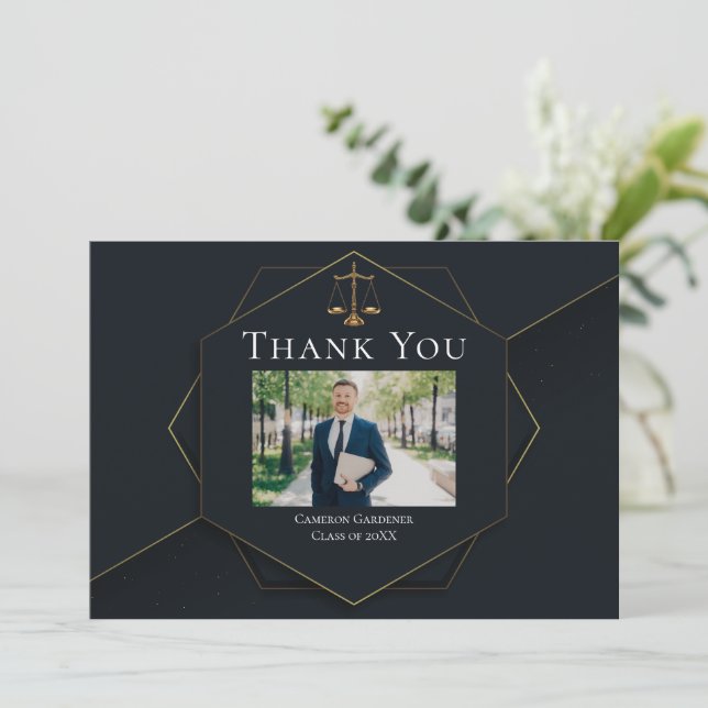 Chic Law School Photo Lawyer Graduation Thank You Card (Standing Front)