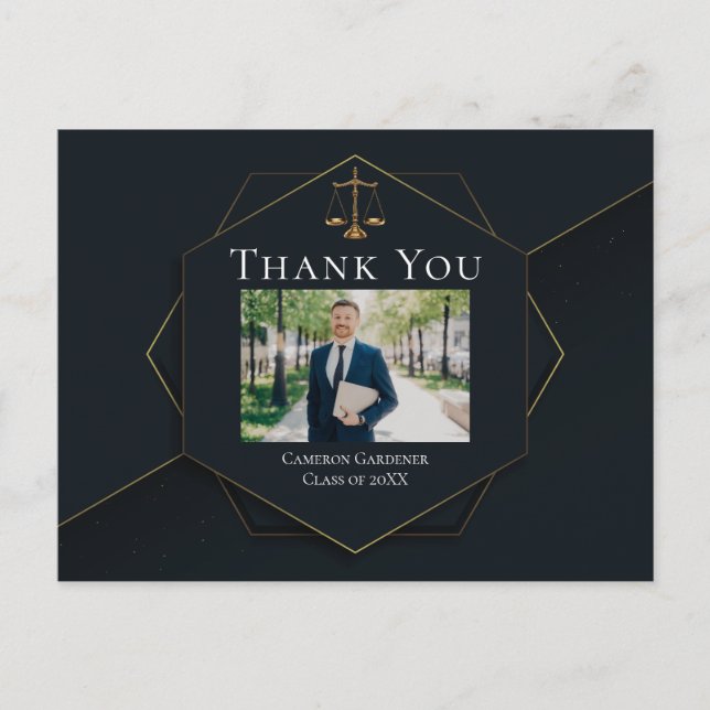 Chic Law School Photo Lawyer Graduation Thank You Postcard (Front)
