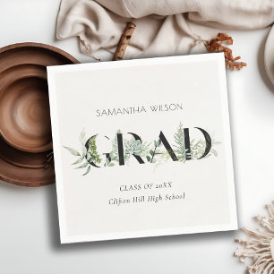 Chic Leafy Fern Succulent Green Foliage Graduation Napkin