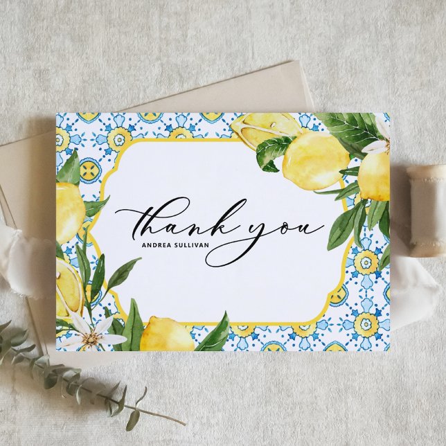 Chic Lemon and Blossoms Mediterranean Graduation Thank You Card (Creator Uploaded)