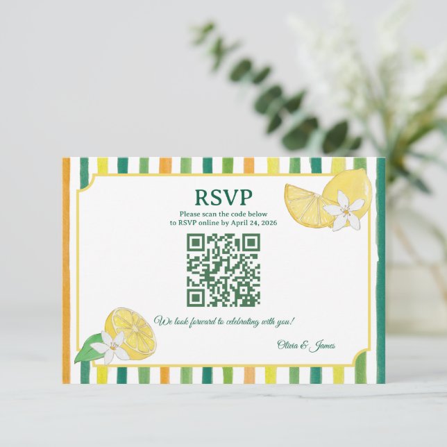 Chic Lemon and Lime Floral Wedding RSVP Card (Standing Front)
