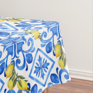 Chic Lemon Blue Mediterranean Curtain Tablecloth
