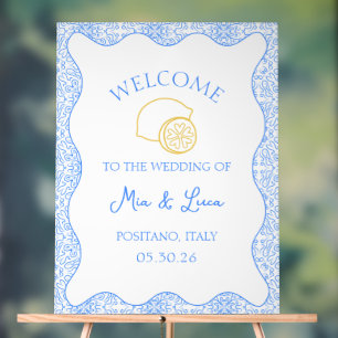 Chic Lemon Blue Tile Italian Wedding Welcome Sign