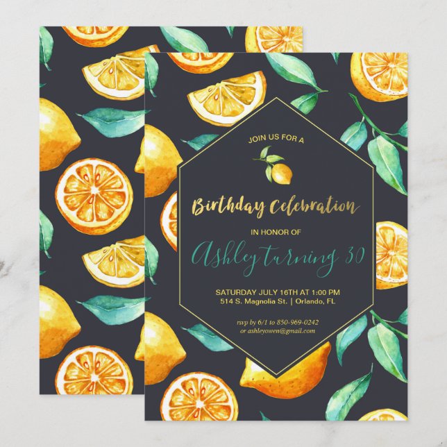 Chic Lemon Citrus Birthday Invitation (Front/Back)