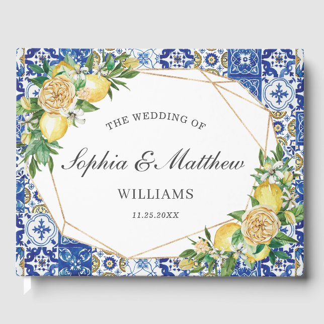 Chic Lemon Citrus Floral Destination Wedding Guest Book (Front)