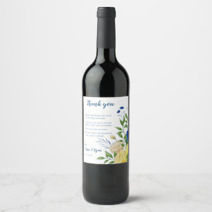 Chic Lemon Citrus Floral Wedding Thank You Wine Label