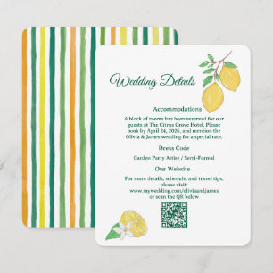 Chic Lemon Citrus Wedding Details Enclosure Card