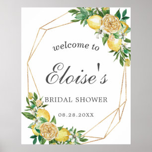Chic Lemon Floral Geometric Bridal Shower Welcome Poster