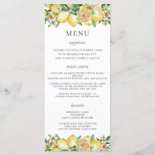 Chic Lemon Floral Greenery Wedding Menu