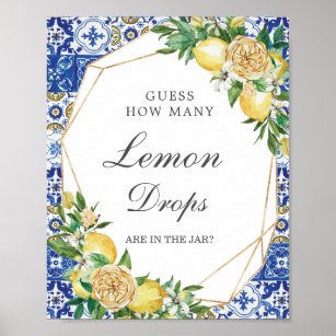 Chic Lemon Floral Guess Lemon Drops in Jar Game  Poster
