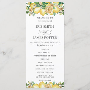 Chic Lemon Floral Mediterranean Wedding Program Programme