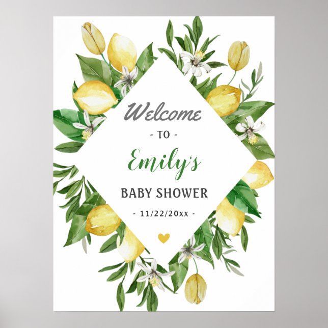 Chic Lemon Gender Neutral Baby Shower Welcome Sign (Front)