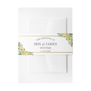 Chic Lemon Greenery Floral Gold Wedding Invitation Belly Band