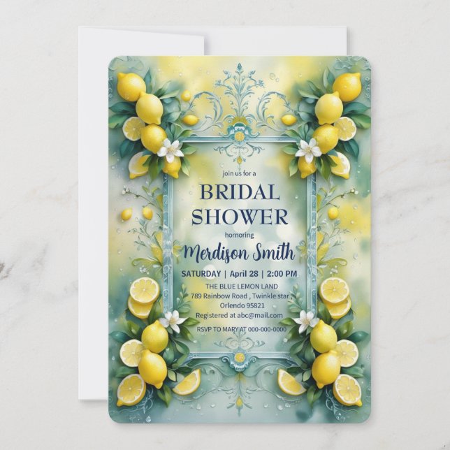 Chic Lemon Mediterranean Summer Bridal Shower   Invitation (Front)