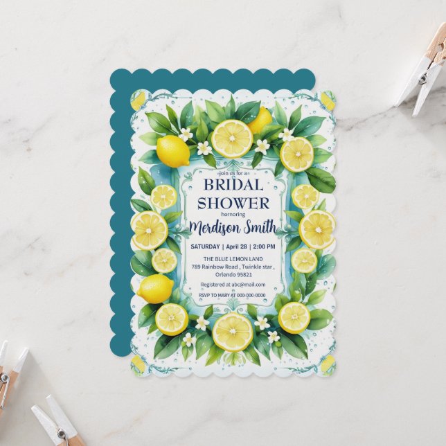 Chic Lemon Mediterranean Summer Bridal Shower   Invitation (Front/Back In Situ)
