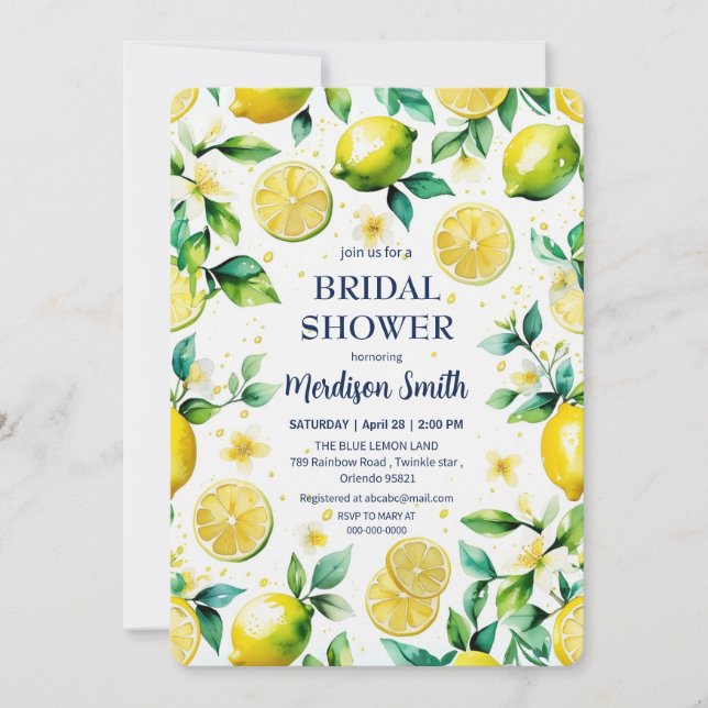 Chic Lemon Mediterranean Summer Bridal Shower   Invitation (Front)