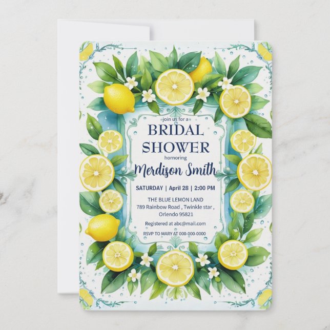Chic Lemon Mediterranean Summer Bridal Shower   Save The Date (Front)