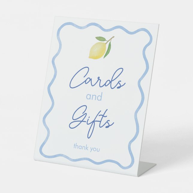 Chic Lemon Wavy Border Cards & Gifts Bridal Shower Pedestal Sign (Front)