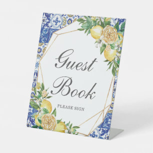 Chic Lemon Yellow Floral Guest Book Tabletop Pedestal Sign
