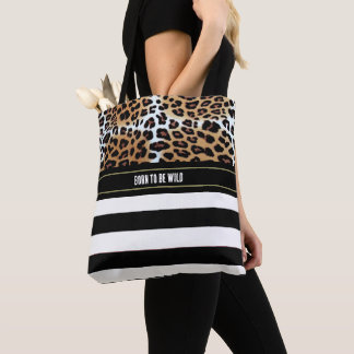 Chic Leopard and Black White Stripes Positivity  Tote Bag