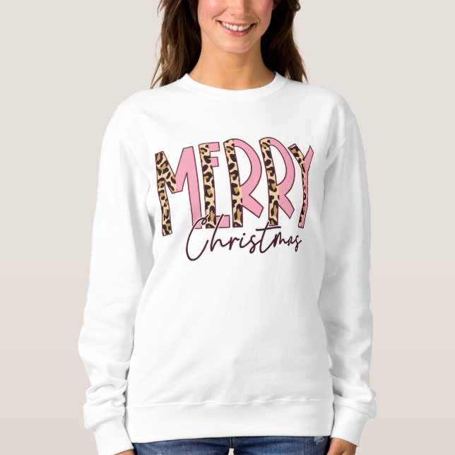 Chic Leopard and Pink Merry Xmas Sweatshirt  (Front)