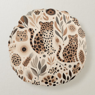 Chic Leopard Floral Design for Trendy Home  Round Cushion