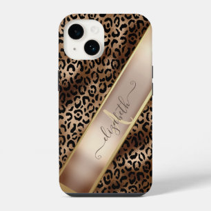 Chic Leopard Pattern Black Bronze Monogram iPhone 14 Case