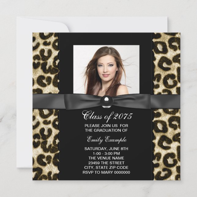 Chic Leopard Photo Graduation Announcement (Front)