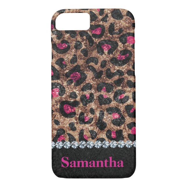 Chic leopard pink animal diamond personalised Case-Mate iPhone case (Back)
